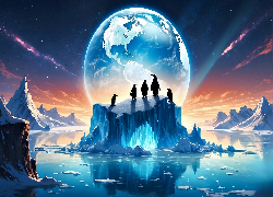 Fantasy, Morze, Góry lodowe, Pingwiny, Planeta Ziemia
