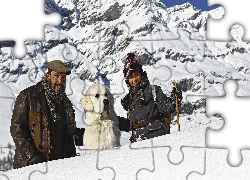 Film, Bella i Sebastian, Pirenejski pies górski, Góry, Alpy, Zima  Dziecko, Mężczyzna