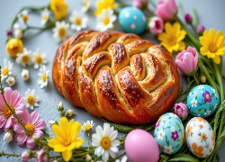 Wielkanoc, Chleb, Kolorowe, Pisanki, Kwiaty