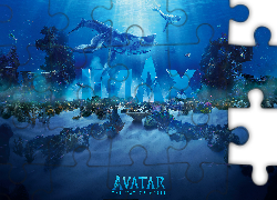 Film, Avatar istota wody, Avatar The Way of Water, Głębia, Dno, Rośliny, Ryby, Napis, Plakat