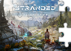 Gra, Stranded Alien Dawn, Wrak, Ludzie, Ognisko, Góry, Plakat