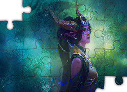 World of Warcraft Dragonflight, Postać, Ysera, Kobieta, Warkocz, Rogi, Plakat