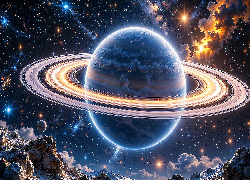 Kosmos, Planeta, Pierścienie planetarne, Chmury, Grafika