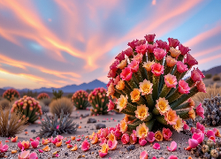 Różowe, Żółte, Kwiaty, Kaktusy, Płatki