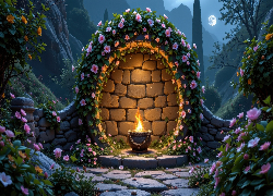 Murowana, Tablica, Znicz, Kolorowe, Kwiaty, Księżyc Budowla