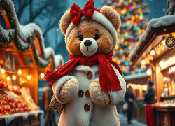 Pluszowy, Miś, Szalik, Płaszcz, Kokarda, AI