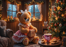 Boże Narodzenie, Choinka, Miś pluszowy, Prezent, Kubek, Dekoracja, AI