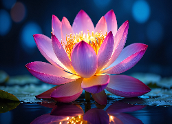 Lotos, Podświetlony, Kwiat, Grafika AI