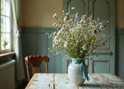 Kwiaty, Polne, Wazon, Stół