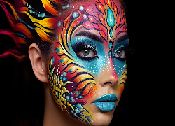 Bodypainting, Kobieta, Twarz, Grafika AI