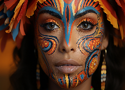 Młoda, Kobieta, Twarz, Bodypainting, Grafika AI