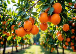 Pomarańcze, Owoce, Liście, Gałęzie, Grafika AI