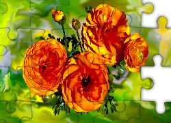 Kwiaty, Pomarańczowe, Grafika, Rozmyte tło