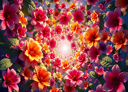 Pomarańczowe, Różowe, Kwiaty, Grafika AI