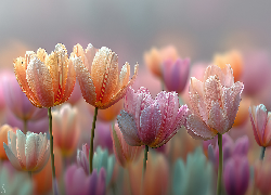 Mokre, Tulipany, Kwiaty, Grafika AI