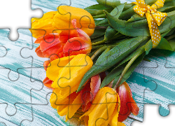 Żółte, Pomarańczowe, Tulipany, Wstążka
