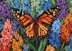 Pomarańczowy, Motyl, Kolorowe, Kwiaty