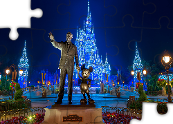 Park rozrywki, Disneyland, Walt Disney World Resort, Pomnik, Myszka Miki, Walt Disney, Zamek, Orlando, Floryda, Stany Zjednoczone