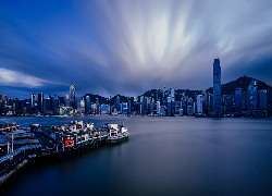 Chiny, Hongkong, Morze, Port Victoria Harbour, Wybrzeże, Domy Zdjęcie miasta, Miasto nocą
