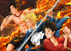 Anime, One Piece, Monkey D Luffy, Portgas D Ace, Sabo