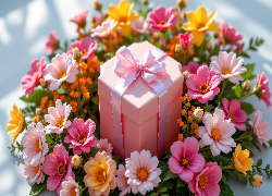 Różowe, Pudełko, Kokarda, Kwiaty, Prezent