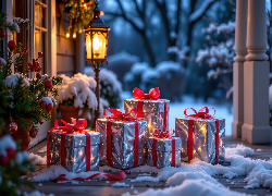 Świąteczne, Prezenty, Latarnia, Dom, Grafika AI