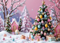 Kolorowa, Choinka, Boże Narodzenie, Grafika AI