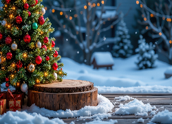Choinka, Drewno, Śnieg, Boże Narodzenie, Grafika AI