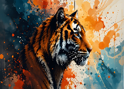 Tygrys, Profil, Kolorowe, Tło, Grafika