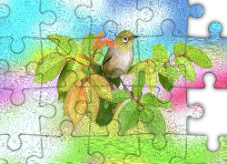 Ptaszek, Gałązka, Liście, Grafika 2D