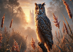 Sowa, Puchacz, Konar, Trawa