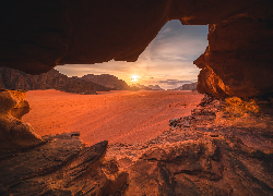Jordania, Pustynia, Wadi Rum, Skały, Przebijające światło