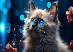 Puszysty, Długowłosy, Kot, Niebieskie, Oczy