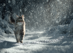 Kot, Śnieg, Grafika AI, Zima