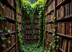 Regały, Książki, Pnące, Rośliny