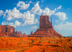 Stany Zjednoczone, Wyżyna Kolorado, Arizona, Formacje, Skały, Region Monument Valley, Dolina Pomników, Niebo