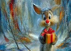 Renifer, Czerwony, Nos, Grafika AI