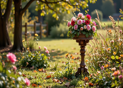 Kwiaty, Róże, Stojak, Kwietnik