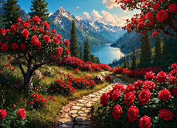 Róże, Droga, Góry, AI, Jezioro