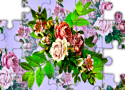 Kwiaty, Róże, Listki, Grafika