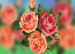 Kwiaty, Trzy, Róże, Grafika, 2D