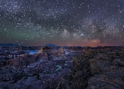 Noc, Gwiazdy, Skały, Jezioro, Lake Powell, Utah, Stany Zjednoczone