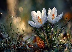 Dwa, Białe, Krokusy, Grafika AI