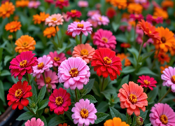 Cynie, Kolorowe, Kwiaty, Zbliżenie