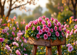 Kwiaty, Różowe, Róże, Kwietnik