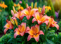 Różowo-pomarańczowe, Lilie, Pąki