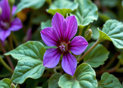 Fioletowy, Kwiat, Liście, Grafika AI