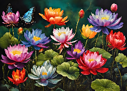 Różne, Kolorowe, Rozwinięte, Kwiaty, Motyle, Grafika