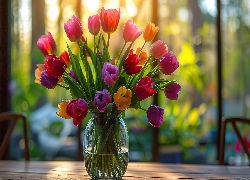 Kwiaty, Tulipany, Kolorowe, Wazon