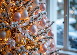 Choinka, Bombki, Różowe, Ozdoby, Boże Narodzenie, Grafika AI